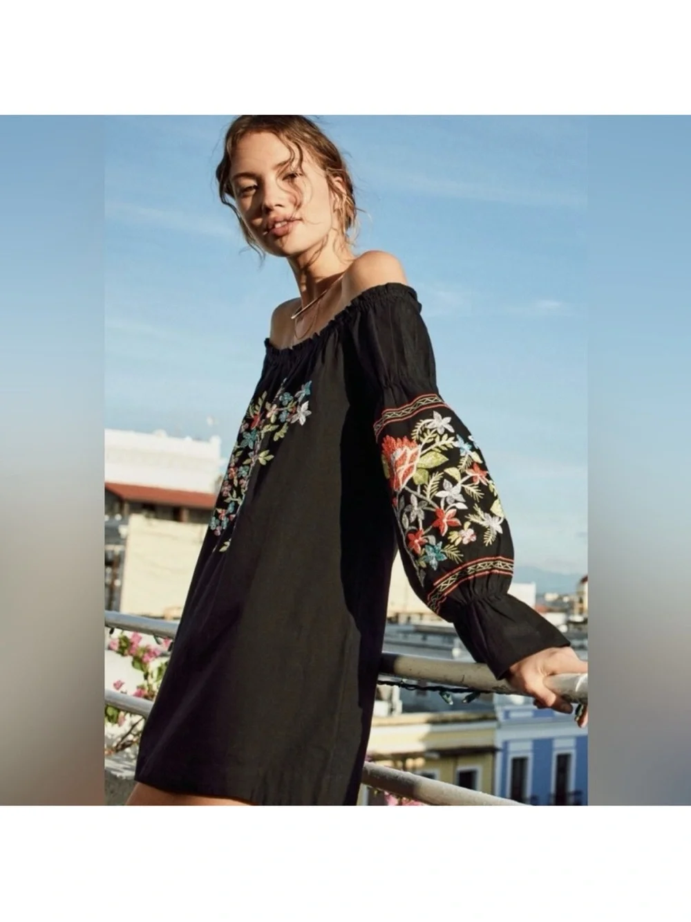 Free People, Fleur Du Jour, Off-Shoulder Embroidered Mini Dress - Picture 3 of 7